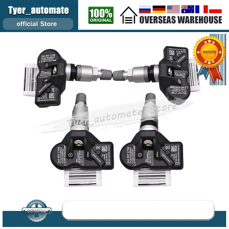 Para Volkswagen CC Passat Passat CC Tiguan 4 Uds Sensor de monitoreo de presión de neumáticos TPMS 433MHz 3AA907275B 3AA907275D 3AA907275