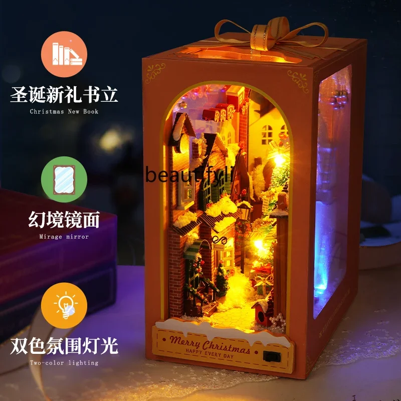 DIY cabaña hecha a mano Navidad Mini casa escena montaje miniaturas juguetes regalos de cumpleaños Mujer