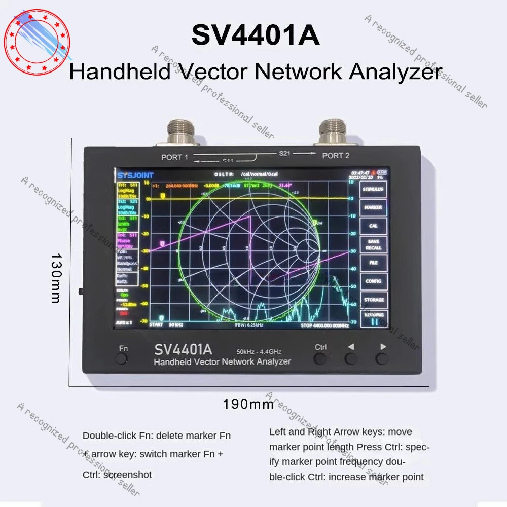 

SV4401A 7-inch large screen 50KHz-4.4GHz 100db dynamic NanoVNA network analyzer