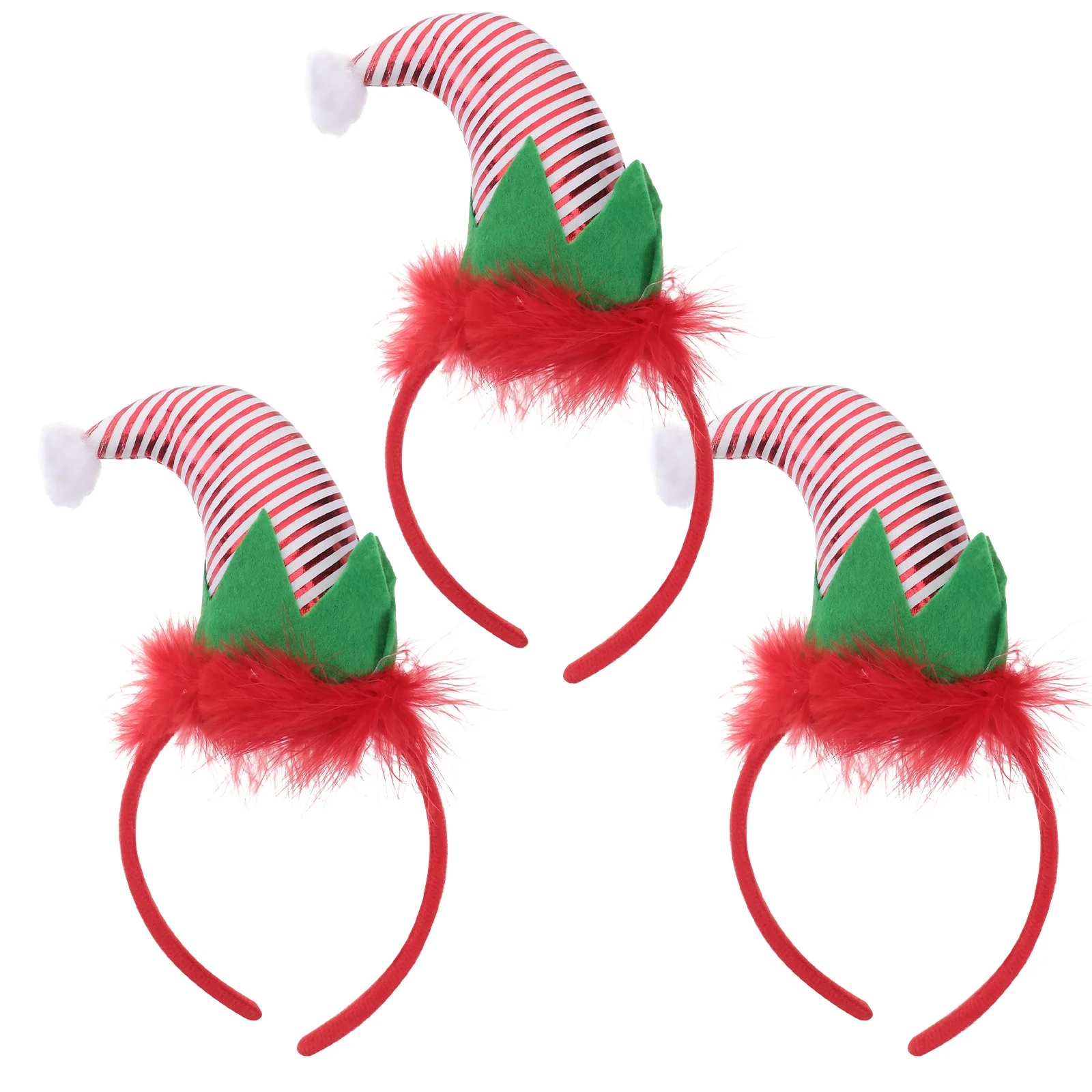 

Lovely Christmas Tophat Headband Set 3pcs Holiday Hair Hoop Elf Hat Party Headdress Xmas Hair Accessory Festive Women