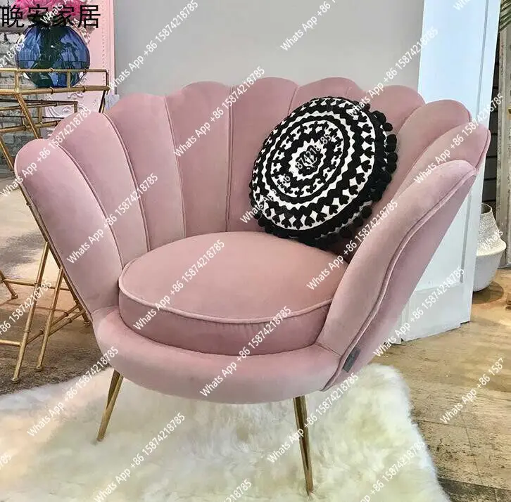 American light luxury modern fabric single sofa leisure chair Nordic pink living room designer velvet sofa