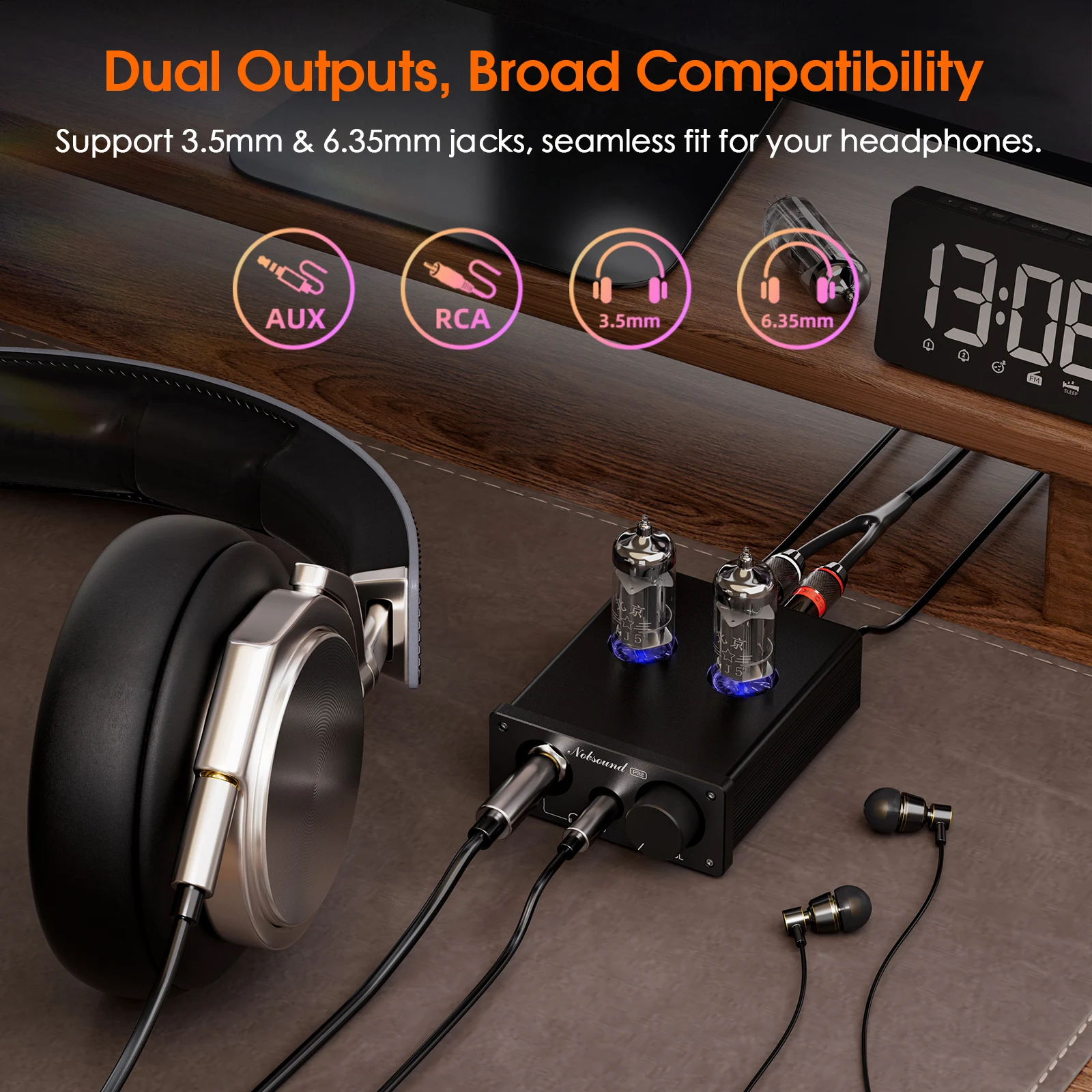 Nobsound P32 Mini-Röhrenvorverstärker Desktop 3,5mm/6,35mm Kopfhörerverstärker mit steckbarem Operationsverstärker – Detail 7