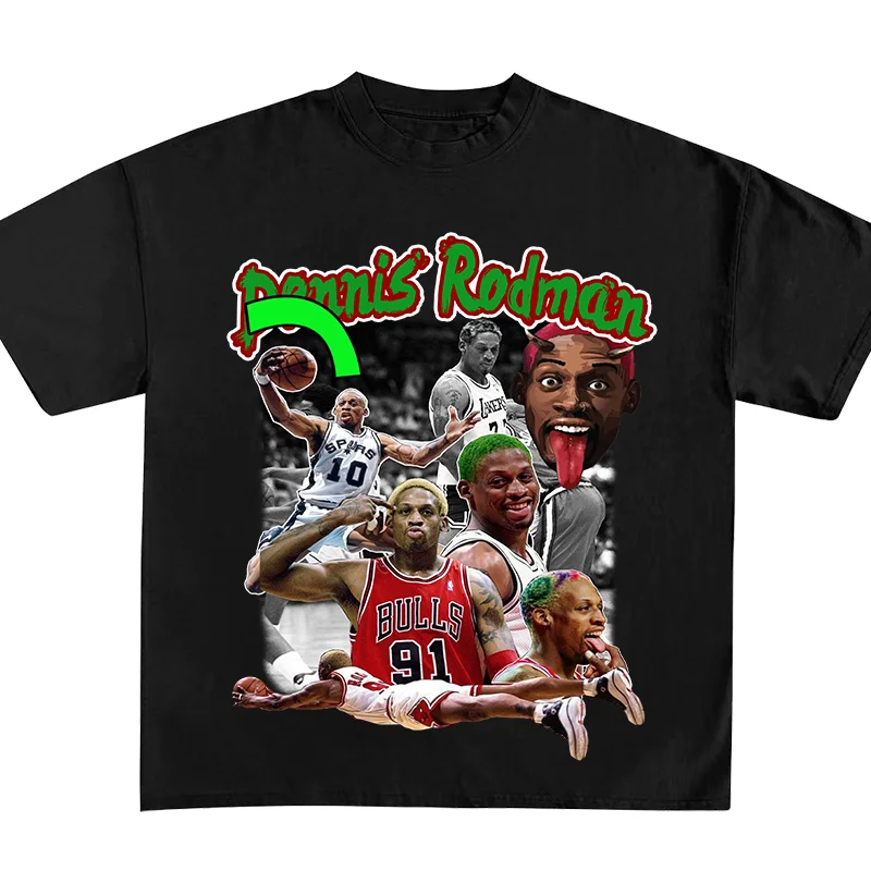 

Rodman American Vintage Basketball Short Sleeve Classic Hip Hop Star Oversize Sports T-Shirt Male and Female Student Summer