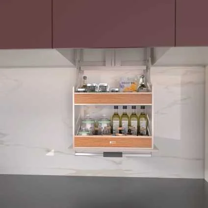 Manual Vertical Lift up Storage Basket with Smooth Lifting Mechanism Space Saving Kitchen Cabinet Pantry Organization