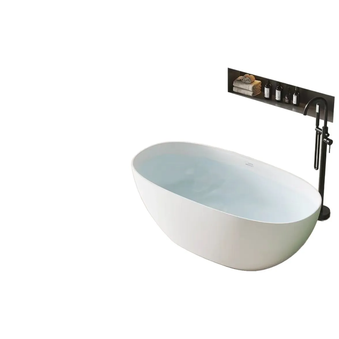 Polymer PMMA artificial stone oval bathtub, compact integrated standalone adult bathtub