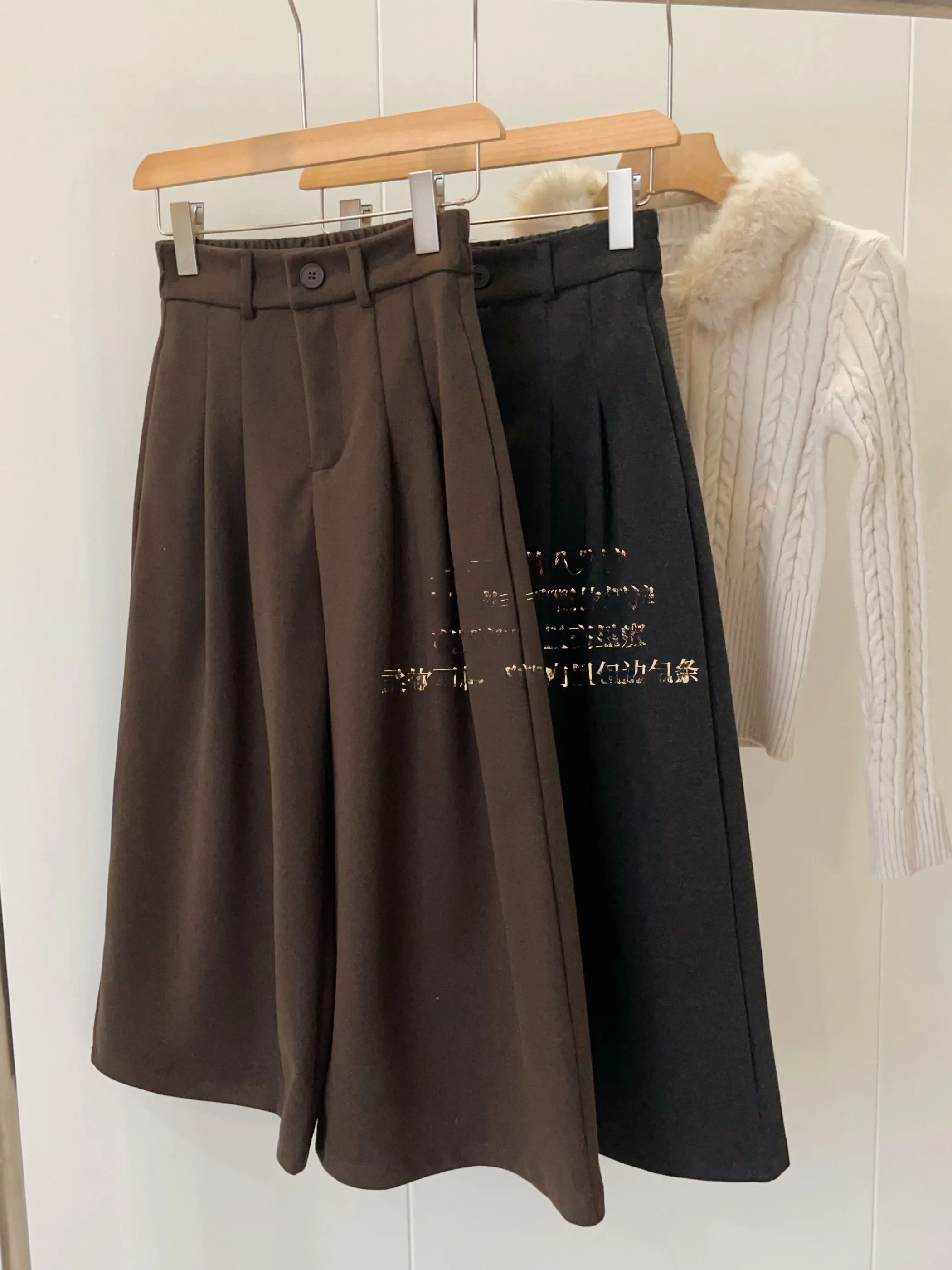 

ay Fce Lined Woolen Casual Wide Leg Pants High Waist Loose Fit Comfortable Korean Sle Women's Autumn Winter Trousers
