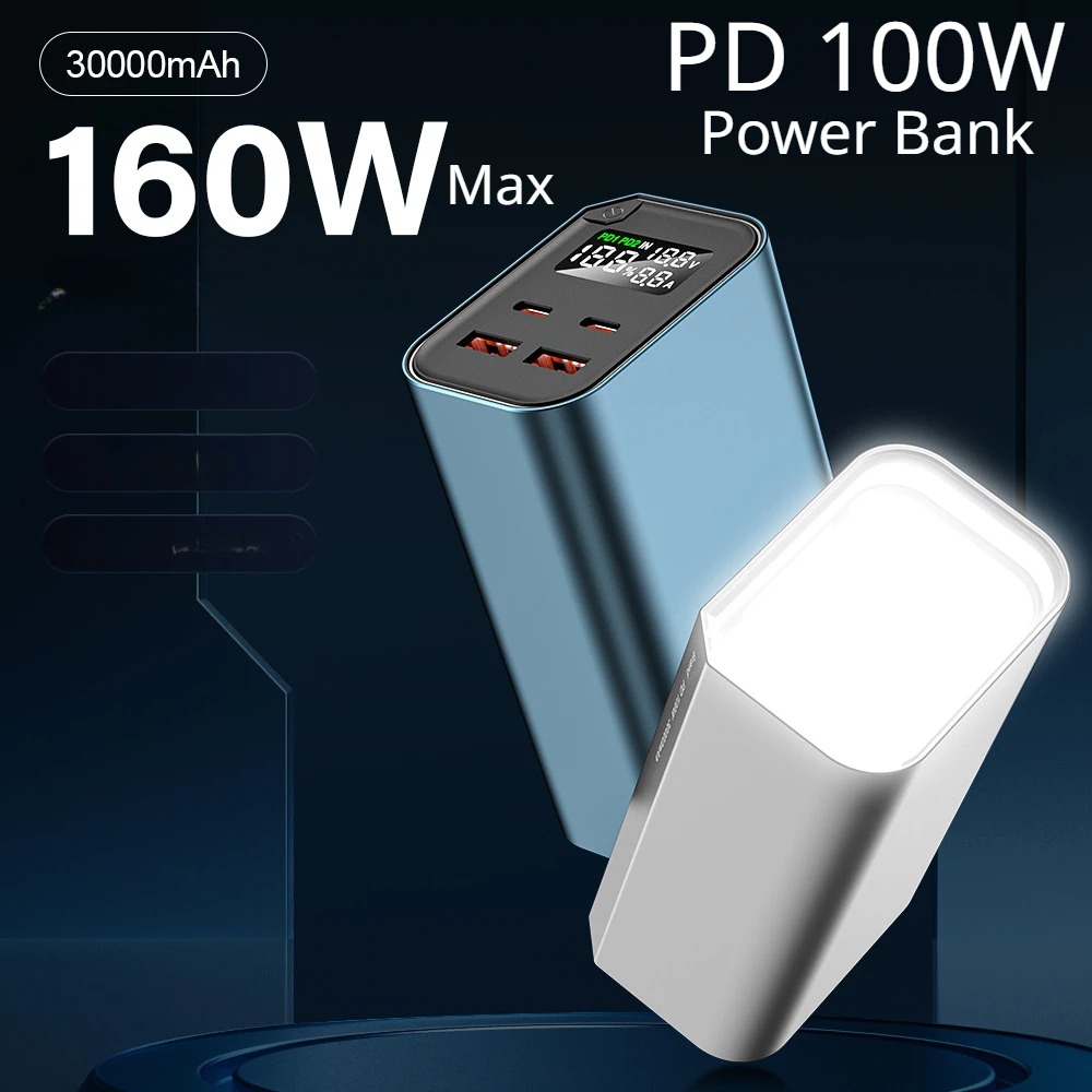 

PD100W 30000mAh Power Bank Fast Charging Powerbank External Battery Charger For Smartphone Laptop Tablet iPhone Samsung Type C