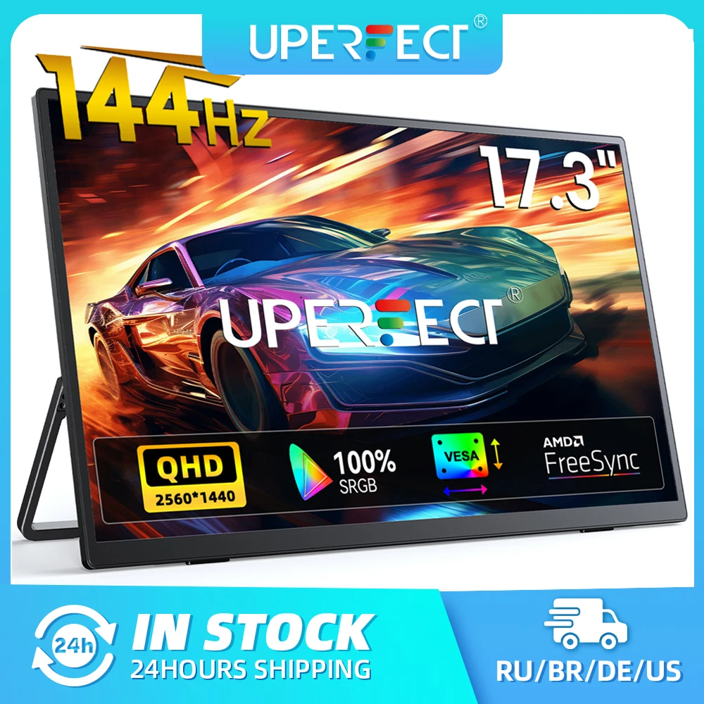 UPERFECT 2K 144Hz Monitor de juegos portátil 17,3 pulgadas HDR FreeSync HDMI tipo C Segunda pantalla para computadora portátil Mac Teléfono Consola de juegos Steam Deck con soporte de cubierta VESA