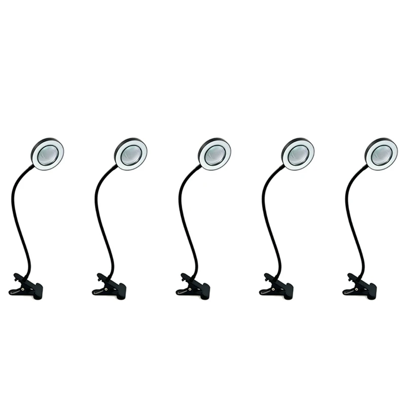 GTBL 48 LED Desk Lamp Clip With 5X Magnifying Glass Light 360° Adjustable 3 Modes LED Desk Light For Bed Desk Work Crafts-5PC