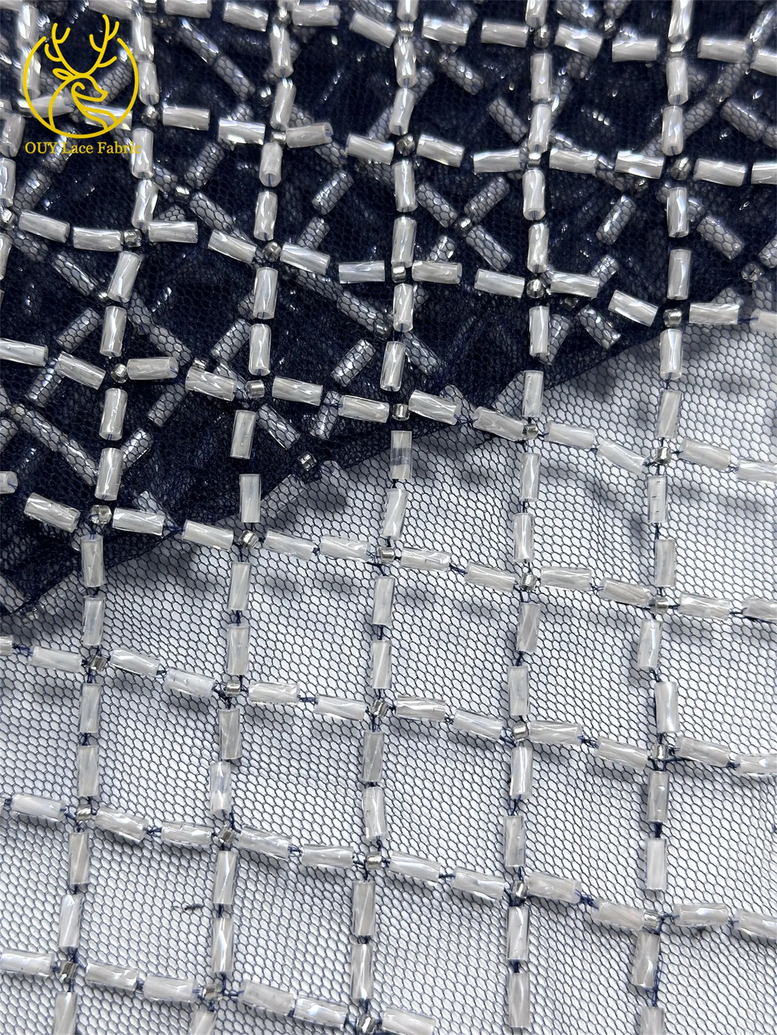 Luxuriöser französischer Perlenstickerei-Spitzenstoff 2026 – Französische Bugle-Perlen auf Mesh-Tüll-Spitze, nigerianisch, für Damen-Abendkleider, Nähmaterial, 5 Yards – Detail 24
