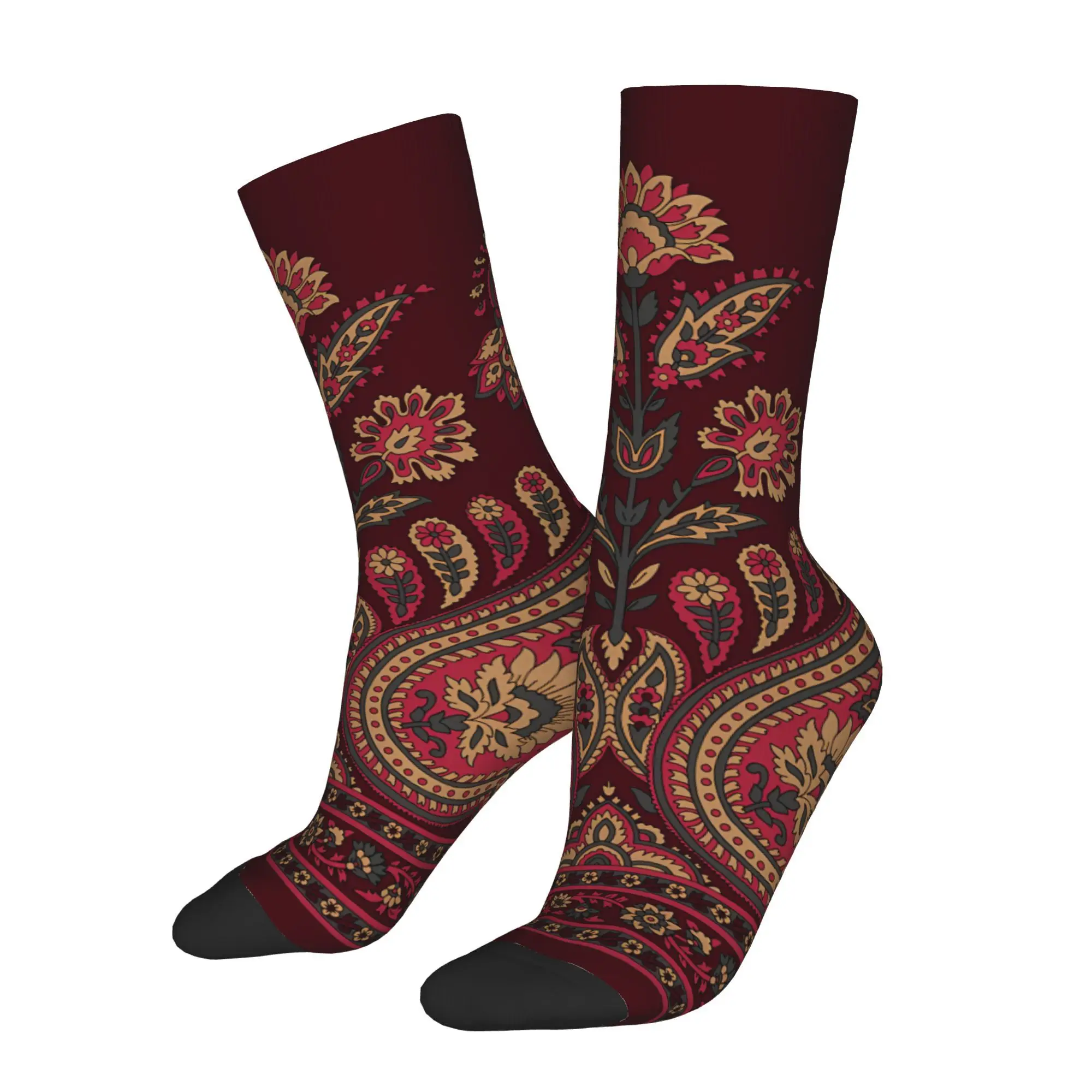 1pc Traditional Paisley Border Printed Men's Socks  Novelty Hip Hop Harajuku Pattern Crew Sock Casual Gift