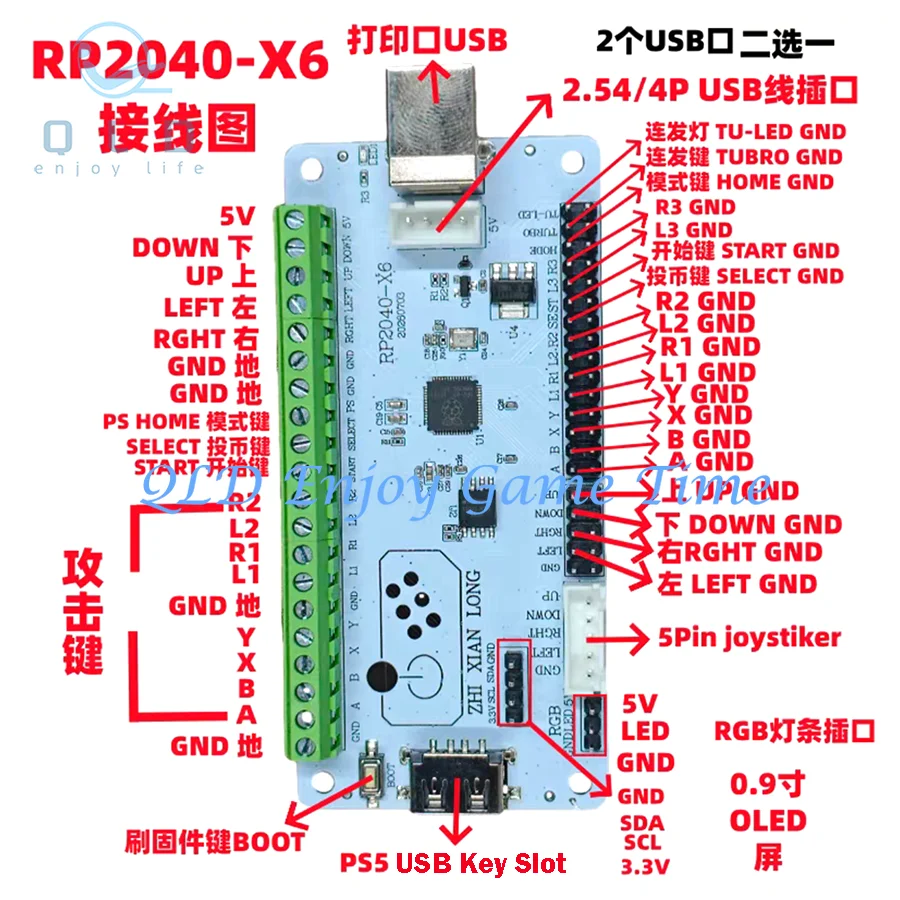 Hitbox PS4 Switch Android Arcade Joystick Chip, Raspberry Pi RP2040-X6 PICO Development Board USB Controller PCB