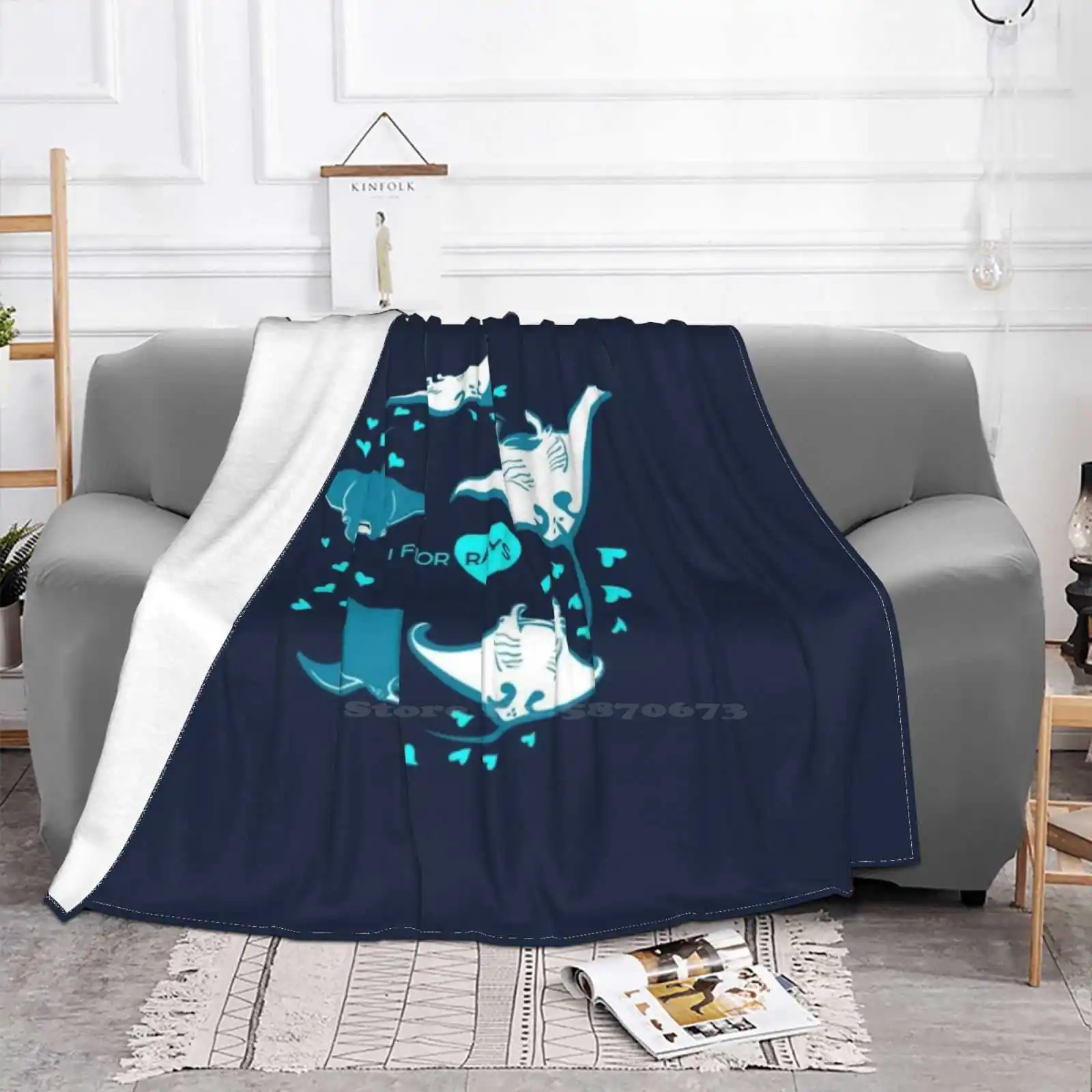 Love Manta-I Flip For Rays Blanket Soft Warm Travel Portable Blanket Rays Love Hearts Ocean Blue Flip Peppermint Narwhal