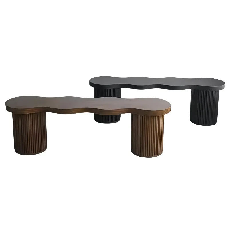 H*-Nordic creative black retro wave all solid wood home living room bench bedroom bedside stool entrance shoe.