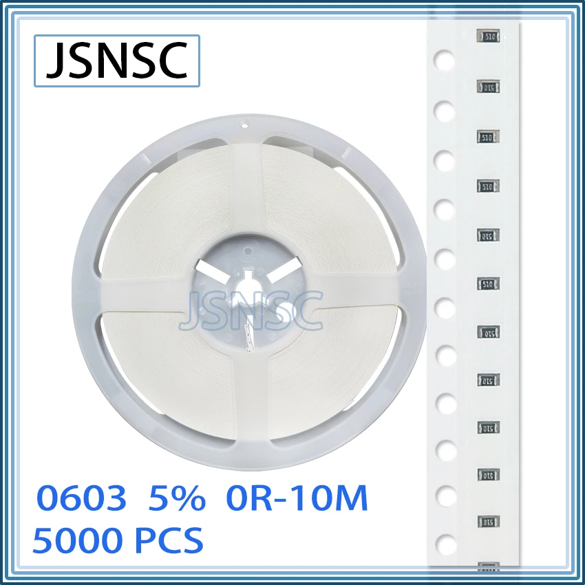 JSNSC 0603 J 5% 5000pcs 0R-10M smd 1608 resistor 22 100 150 220 330 ohm K Ω 1K 2.2K 4.7K 10K 100K 1R 10R 100R 150R 220R 330R 1M