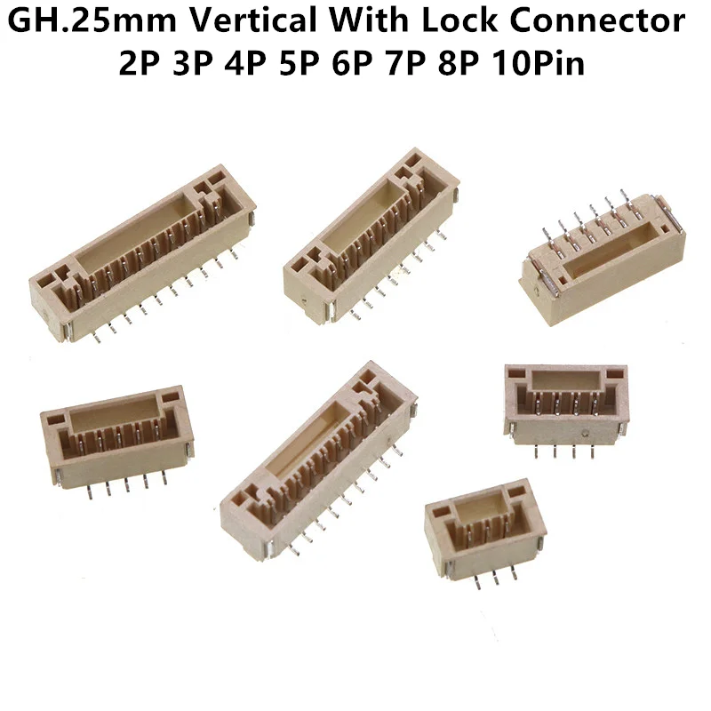 20Pcs GH 1.25mm Lock Connector Patch Vertical SMT Male Header 2P/3P/4P/5P/6P/7P/8P/10Pin for Electronic Components