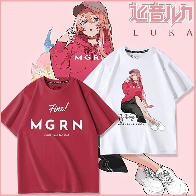 Megurine Luka سلسلة تي شيرت طباعة تي شيرت للرجال النساء الصيف بلايز قصيرة الأكمام المحملة ملابس يومية غير رسمية ملابس للرجال