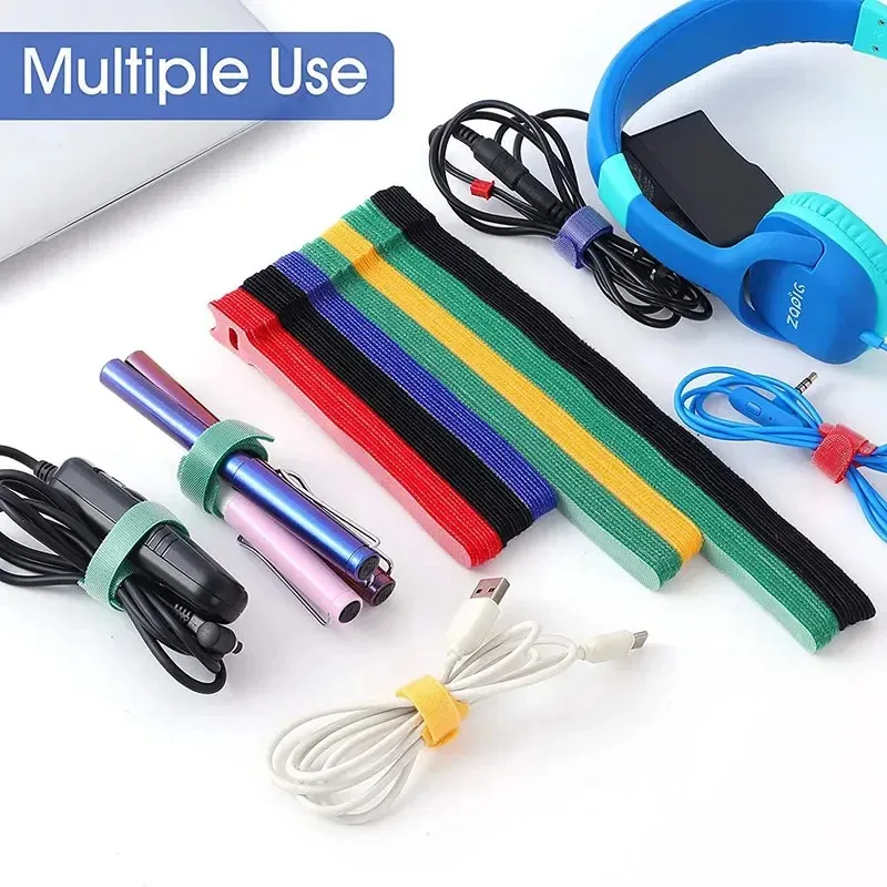 10-100Pcs T-type Cable Ties Wire Reusable Cord Organizer Wire Fastener Straps Colored Nylon Hook Loop Computer Data Cable Tie