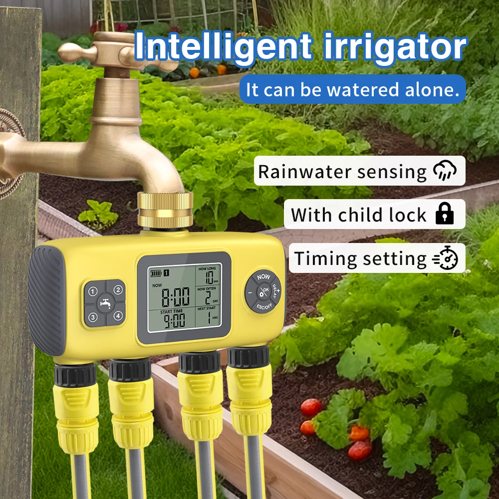 

4-Outlet Watering System Timed Sprinker Automatic Water Timer Garden Flower Watering Device Irrigation Controller for Greenhouse
