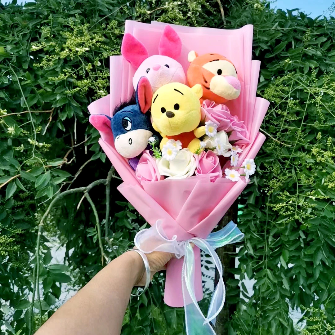 Winnie the Pooh Bear Tiger Pig Plush Bouquet Anime Cartoon Decoration Kids Birthday Gift Valentine's Day Gift For Women