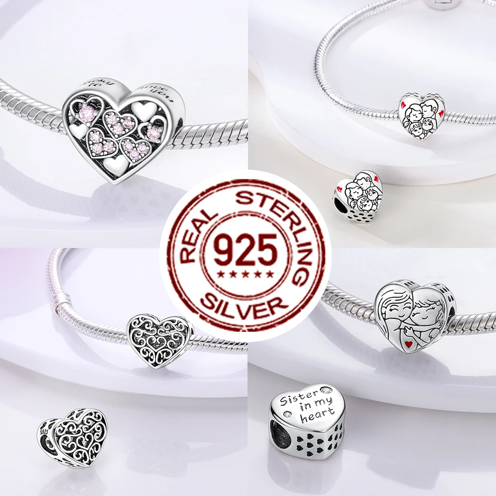 925 فضة سحر الحب الأم شقيقة عائلة سعيدة المعلقات الخرز صالح الأصلي سوار سحر DIY مجوهرات هدية للمرأة #3