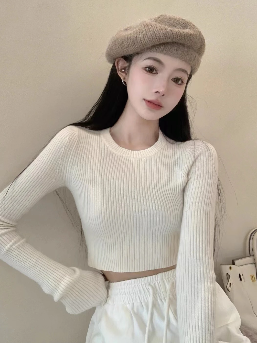 ay طويل Sve محبوك سترة المرأة الخريف الشتاء سليم صالح ort Sle البطن Baring Faionable قاعدة ضيقة irt العصرية