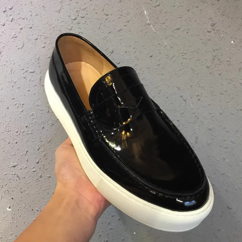 

Новая роскошная модная повседневная обувь, мужские лоферы, кроссовки на платформе на толстой подошве, износостойкие кроссовки без шнуровки из натуральной кожи для походов на открытом воздухе