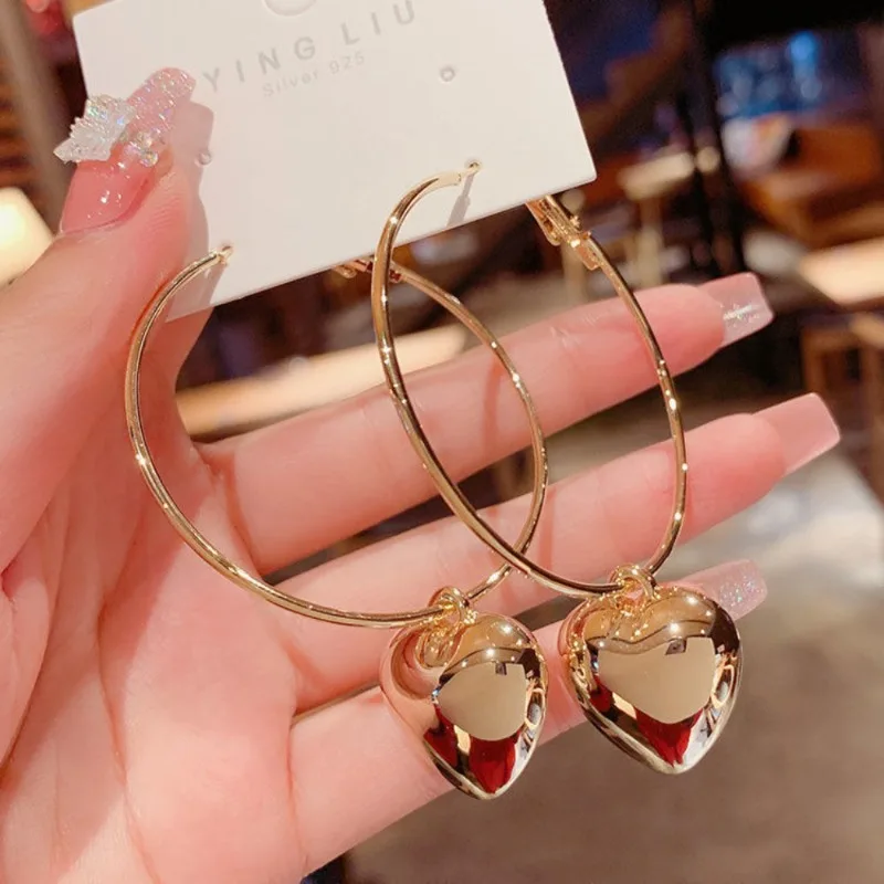 Gold Metal Drop Earrings Hollow Heart Hoop Large Circle Earrings for Women Daily Office Lightweight Non Slip Strong Hold Premium
