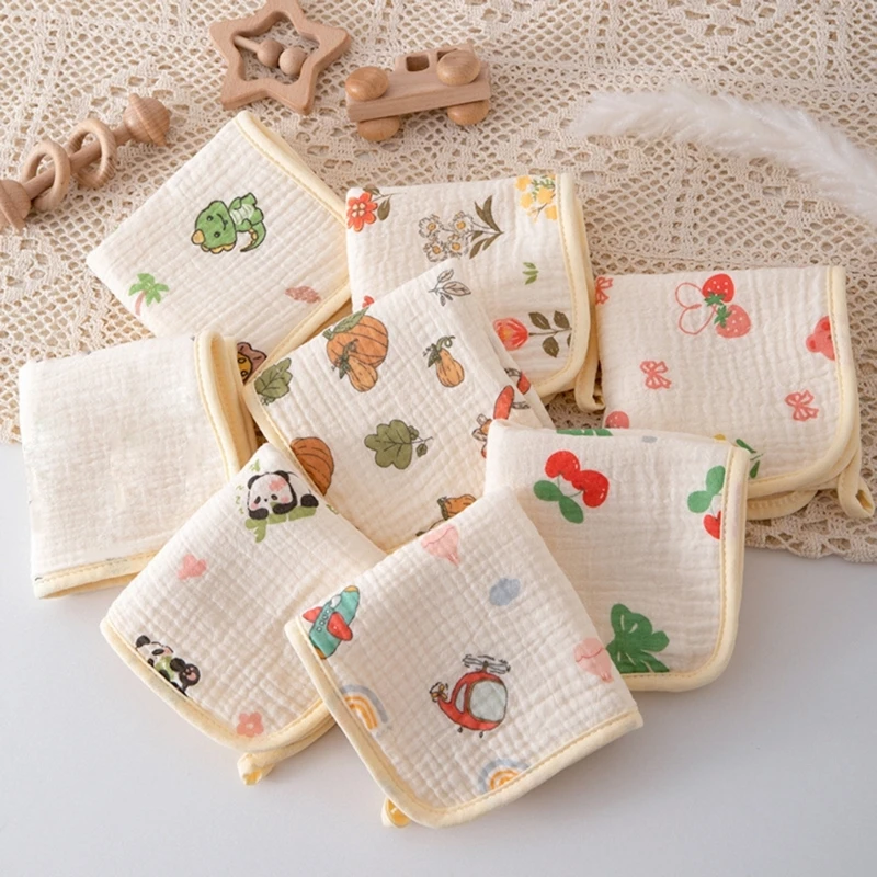 25x25cm Baby Square Towel Infant Saliva Towel Cartoon Printed Drooling Bib Soft Breathable Hand Washcloth Burp Cloth