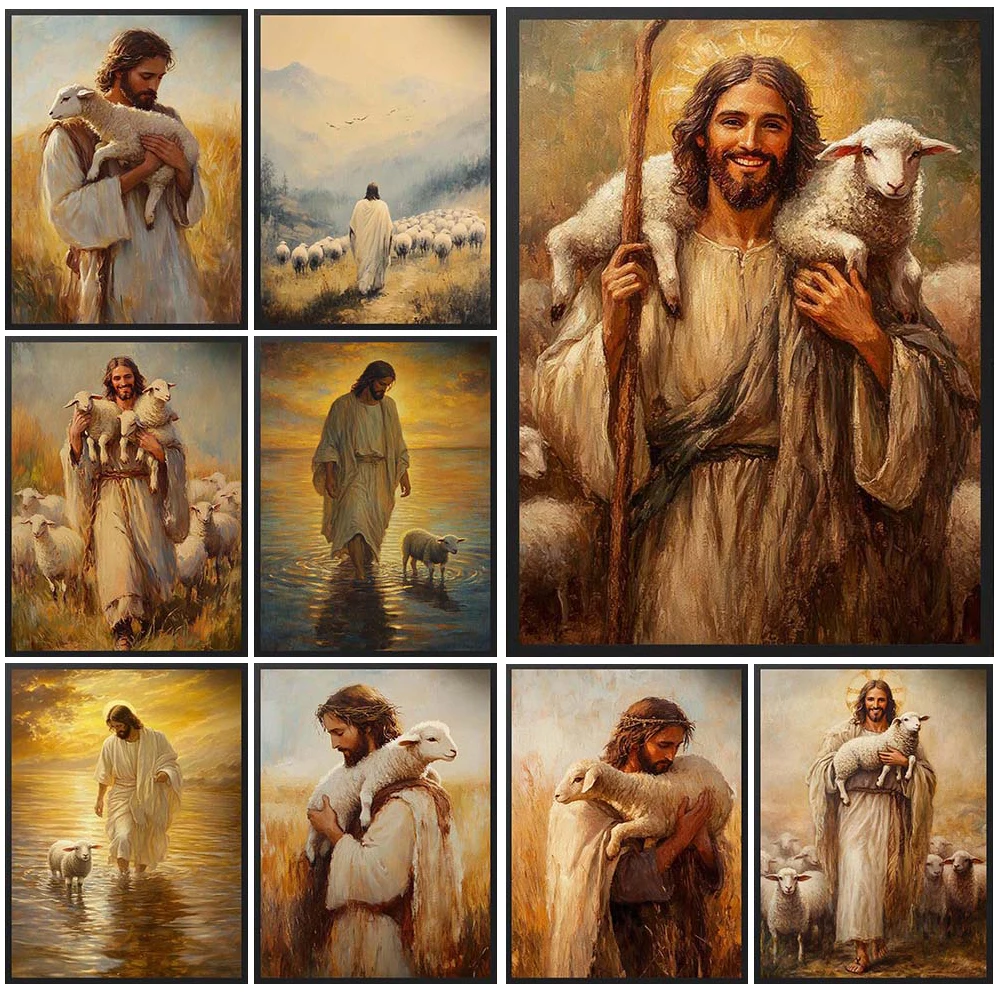 

Christianity Jesus Sheep Redemption Religion Poster Wall Pictures For Church Room Decor Wall Art Canvas Painting Unframed