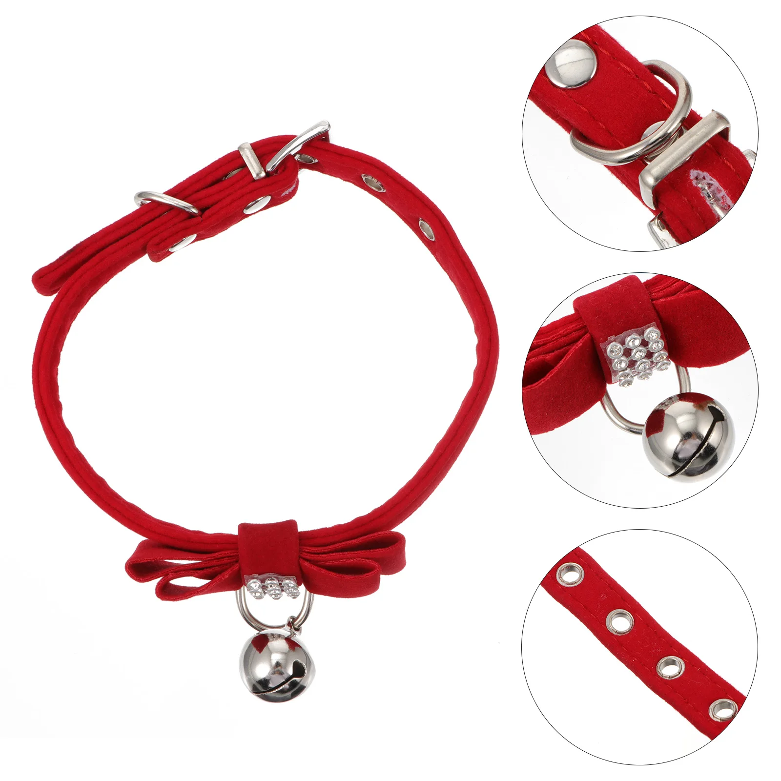 

Velvet Pet Collar Rhinestone Cat Kitten Dog Puppy Bell Bow Necklace Stylish Christmas Birthday Party Accessories