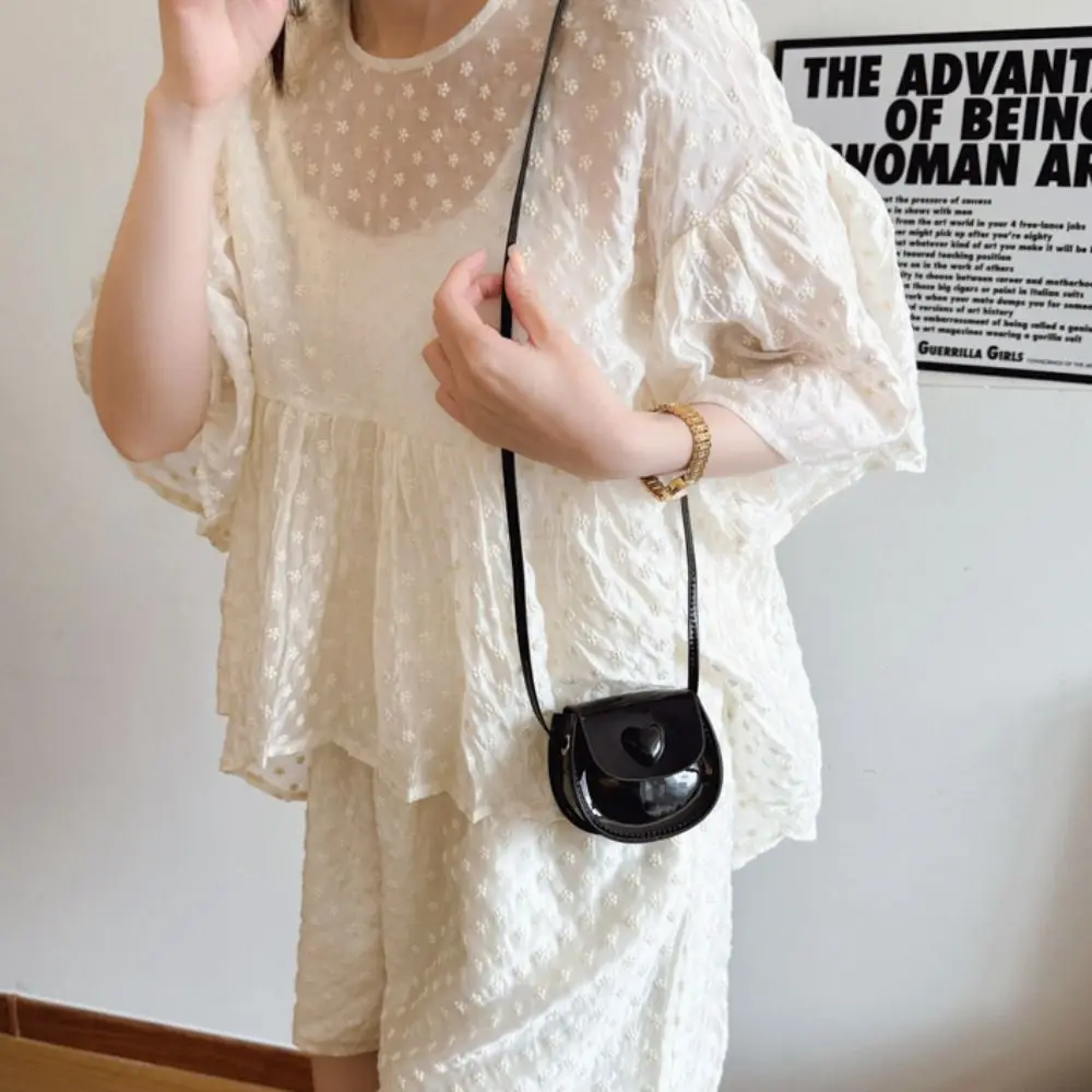 Cute Compact Size Mini Crossbody Bag Adjustable Lightweight Shoulder Bag Heart Shiny Finish Coin Key Pouch Daily Carry