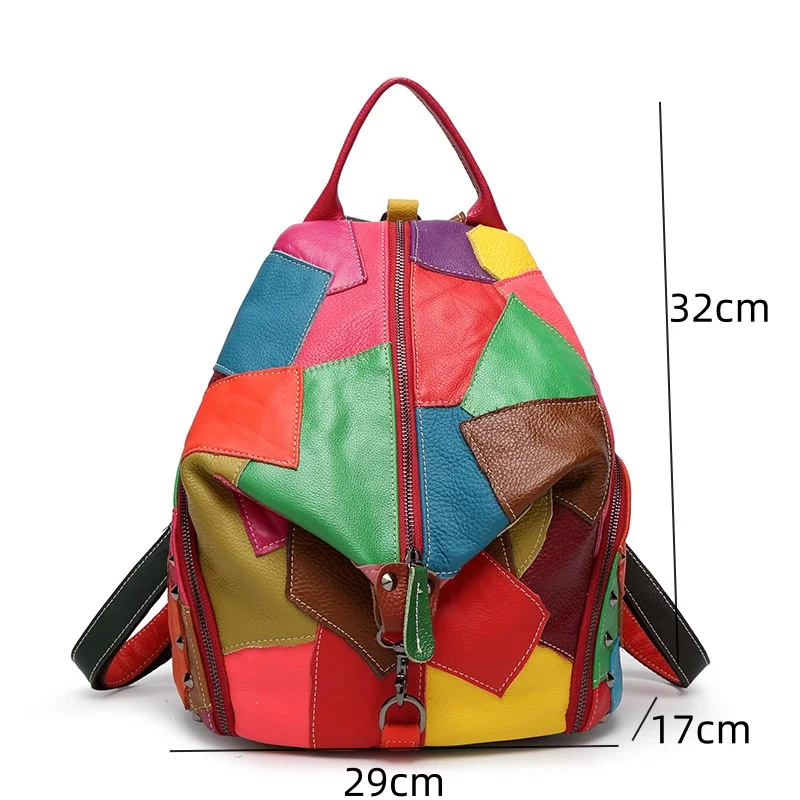 2024 New School Backpacks Women\'s Panelled Backpack Soft Skin Backpacks Korean Style Retro High Capacity Leisure Travel Bags