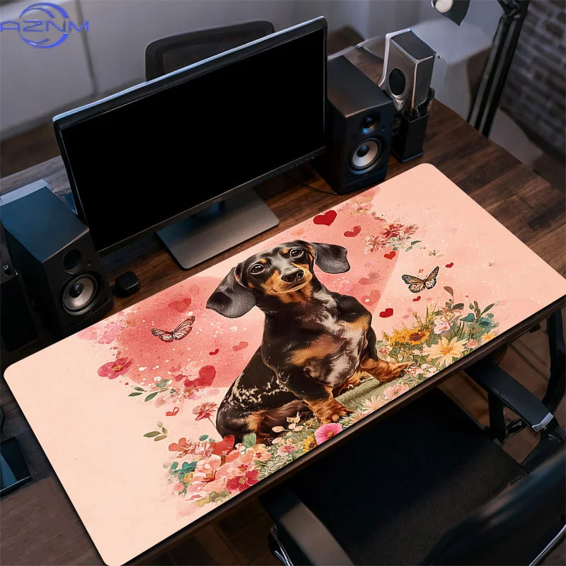 Heart-surrounded Dachshund Design, Office Laptop Mouse Pad, Gaming Large Mouse Pad, Birthday Gift and Christmas Gift