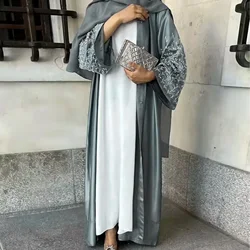 Kimono Abaya Dubai Party Kaftan Solide Perlen Muslimische Mode Hijab Kleid Sommer Offene Abayas für Frauen Türkei Islam Modest Outfit