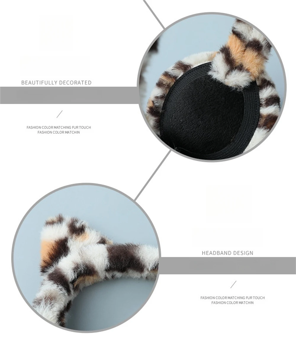 Leopard Foldable Leopard Print Earmuffs Winter Warm Thickened Ear Cover Women Windproof Frostproof Earlap Simple Plush Hairband