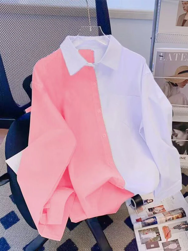 

Ele Hong Kong Sle Loose Long Sve Women's irt Color Blo Design Spring Summer Slimming Outerwear Top