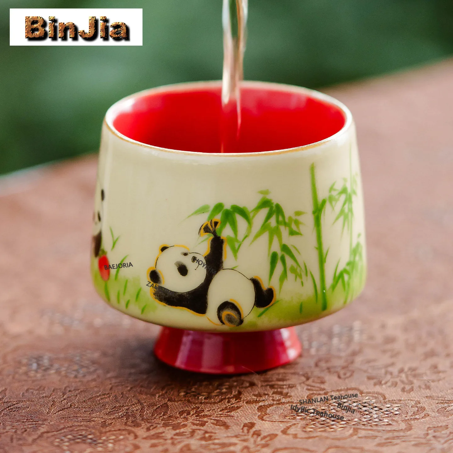 50ml Ceramic Decal Panda Paradise High Foot Teacup Boutique Tea Bowl Jug Tea-tasting Meditation Cup Jianzhan Master Cups Teaware