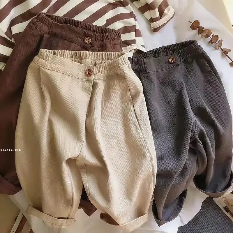 Spring Autumn Children's Casual Pants for Babies New Boys Girls' Solid Color Loose Fitting Harlan Pants Korean Long Pants Kids