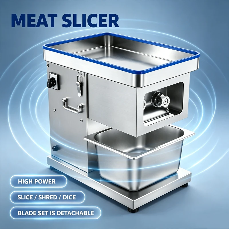 1500W Commercial Meat Slicer Stainless Steel Automatic Shred Slicer Dicing Machine Electric Multi-function Meat Cutting Machine