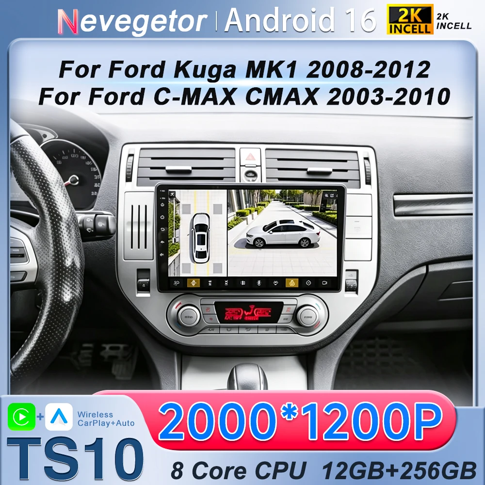 Android 16 Car Radio Carplay For Ford Kuga MK1 2008-2012 For Ford C-MAX CMAX 2003-2010 Navigation Multimedia Video Player 4G Wif