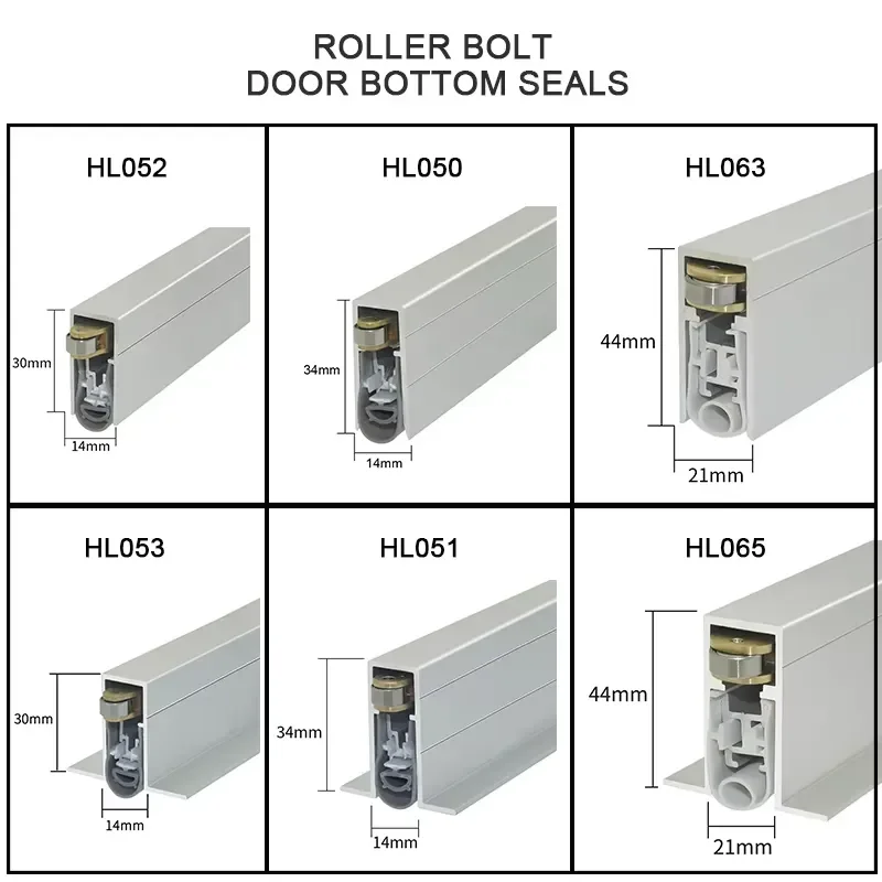 Automatic drop door bottom sealing strip, aluminum alloy sealing strip, with side rings and roller boltsLD051 14 * 34MM