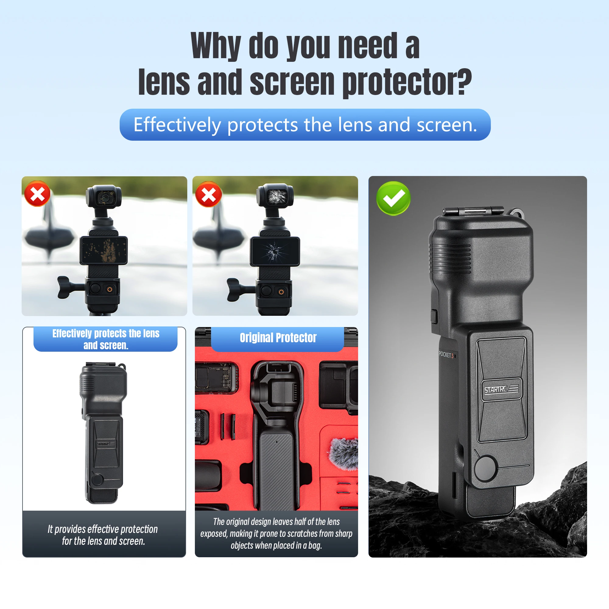 STARTRC Pelindung Gimbal untuk DJI Pocket 3 Penutup Pelindung Layar Lensa Kamera Topi Gimbal Anti Jatuh untuk Aksesori Osmo Pocket 3