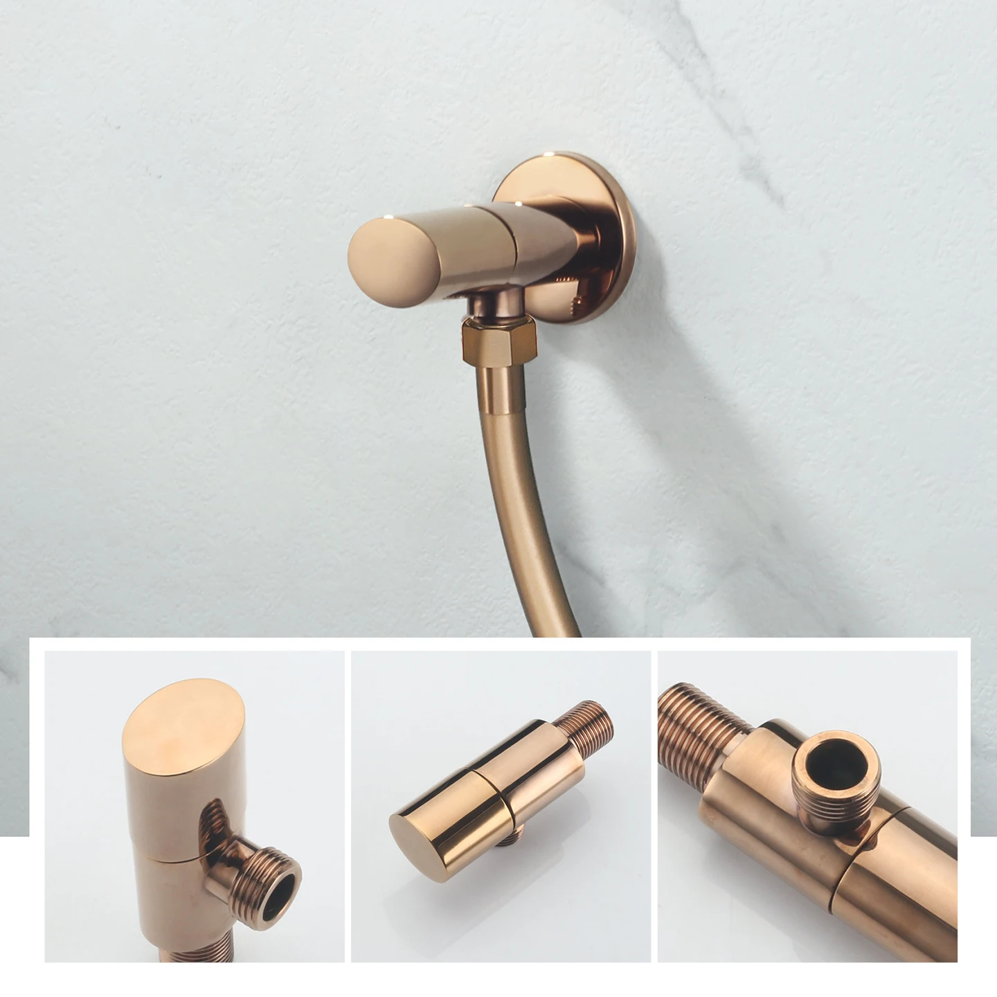 

Single Handle Bathroom Triangle Valve Wall Mounted Bathroom Toilet Angle Valve G1/2 Water Control Valve Rose Gold