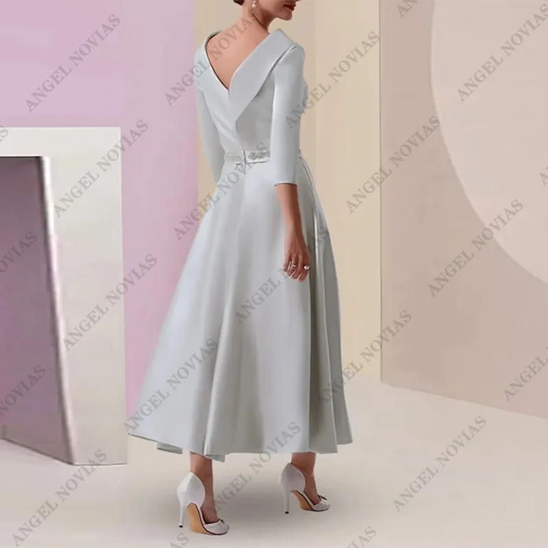 Customized A-Line Mother of the Bride Dress Vintage Plus Size Bridal Party Gown Elegant Bateau Neck Tea Length Evening dresses