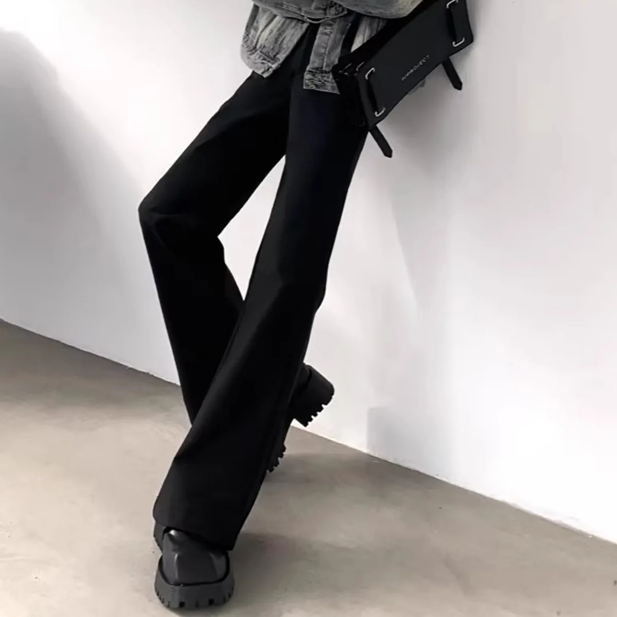 

2026 Spring Thin Men Solid Dress Pants Curved Bootcut Trousers High Street Draping Casual Long Pants Minimalist Height Boosting