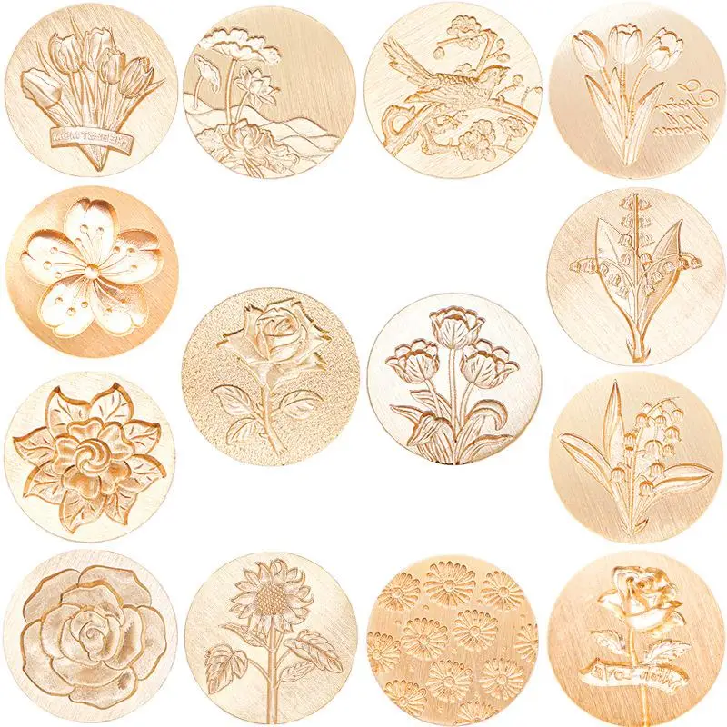 3D Relief Lacquer Seal Head Floral Plants Sealing Wax Stamp Heads Carve Rose Tulip DIY Scrapbook Envelope Invitation Sealing