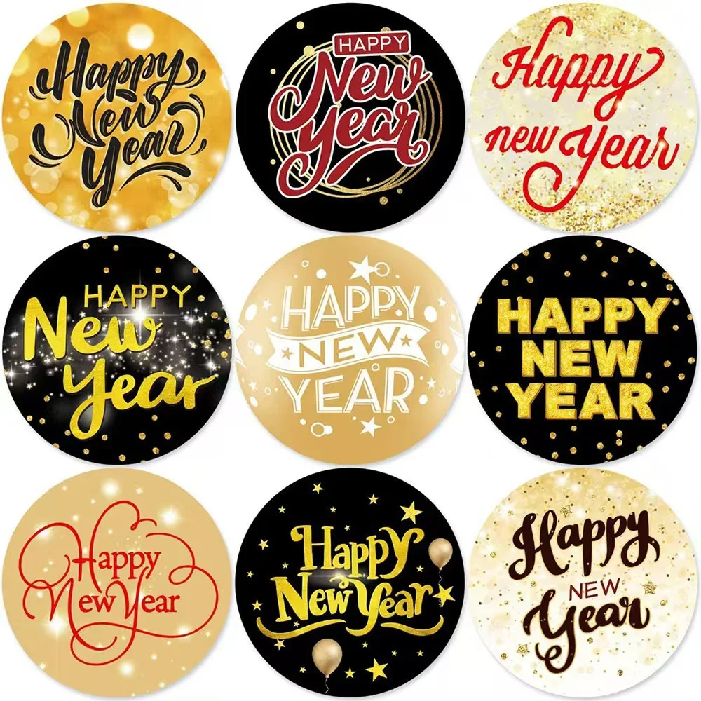 1000pcs Happy New Year Stickers Self-adhesive Labels For DIY Lovers Gift Baking Package Envelope Decoration