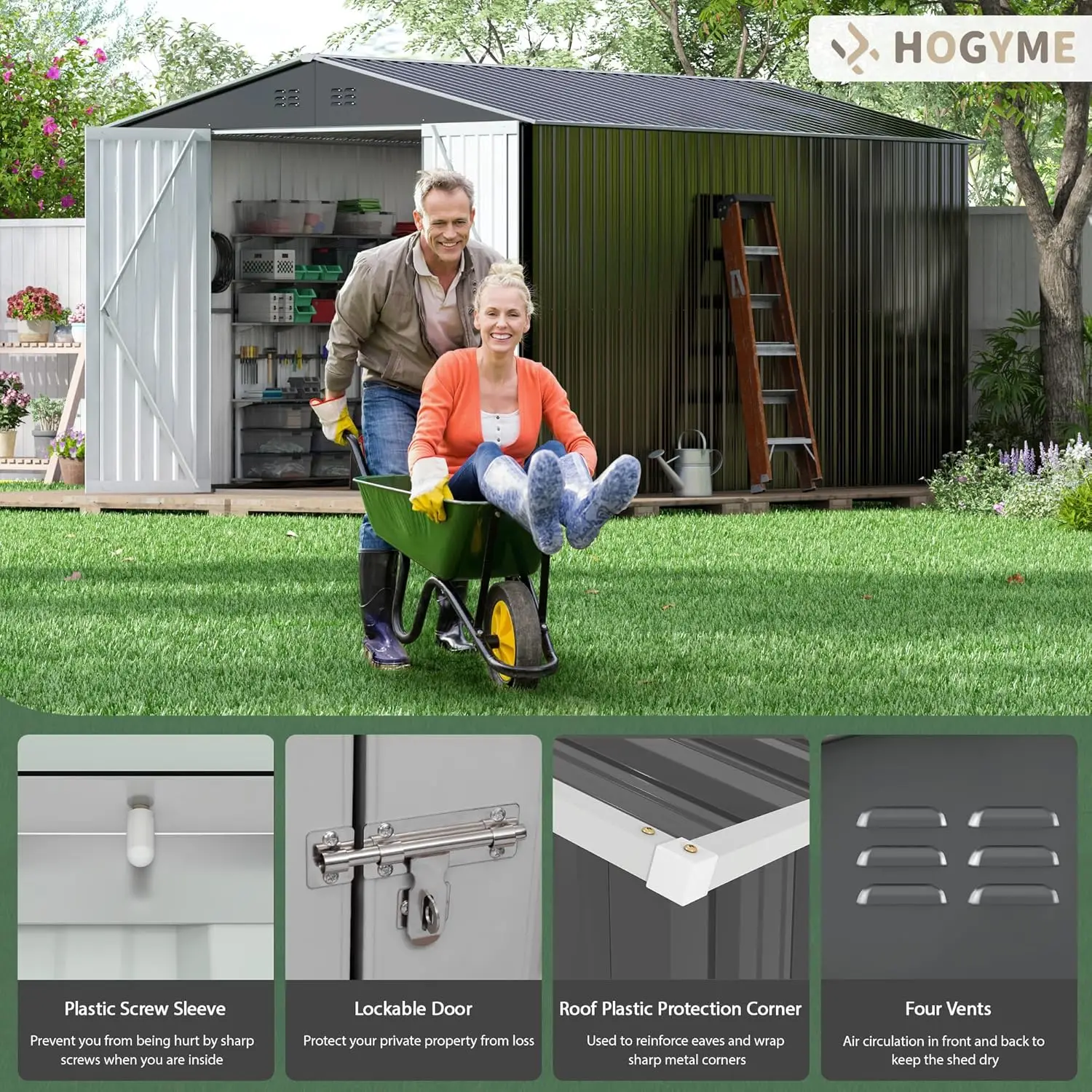 Outdoor Storage Shed, Large Metal Tool Sheds with Updated Frame Structure and Lockable Doors, Garden Shed