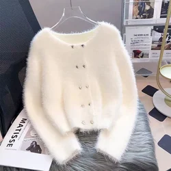 Nachahmung Nerz Strickjacke Pullover Frauen Koreanische Casual Mode Elegante Haarigen Gestrickte Pullover Mantel Dame Winter Neue Warme Oberbekleidung